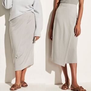VINCE NWT Fog Cotton Tencel Overlap Minimalist Midi Skirt Size XXL